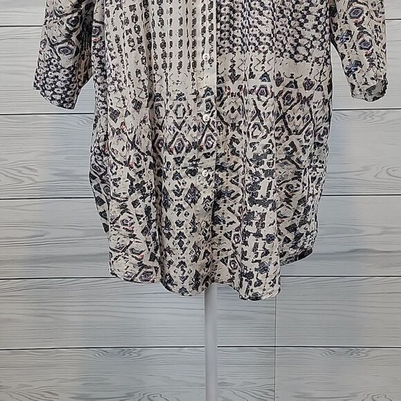 Cafe Marrakesh button-down shirt abstract print - grey & tan Women's Size XL - Picture 3 of 9
